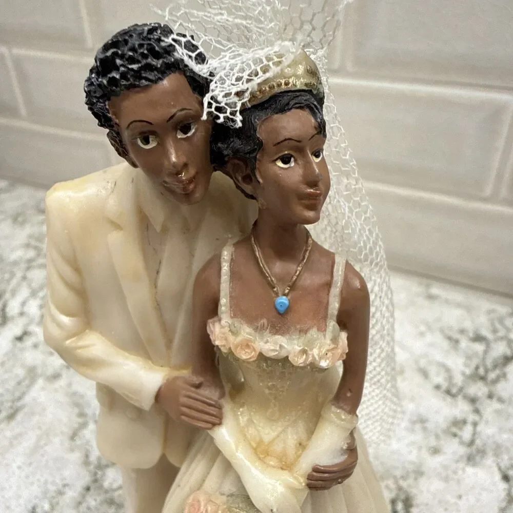 Vintage 1980’s resin African American wedding cake topper Bride Groom Wedding